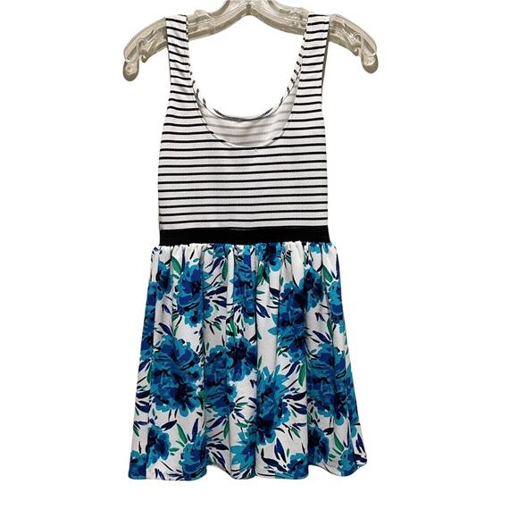 Aqua Bloomingdales Floral and Striped Tank Mini Dress Black White Blue Small - Picture 6 of 6